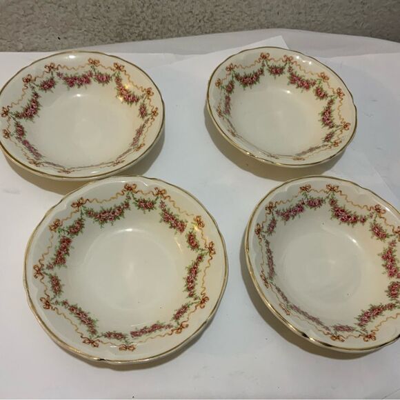 Edwin M.Knowles Semi Vitreous Vtg Wild Rose 5”  bowl Set of 4 Fruit/Dessert Bowl - Picture 2 of 9